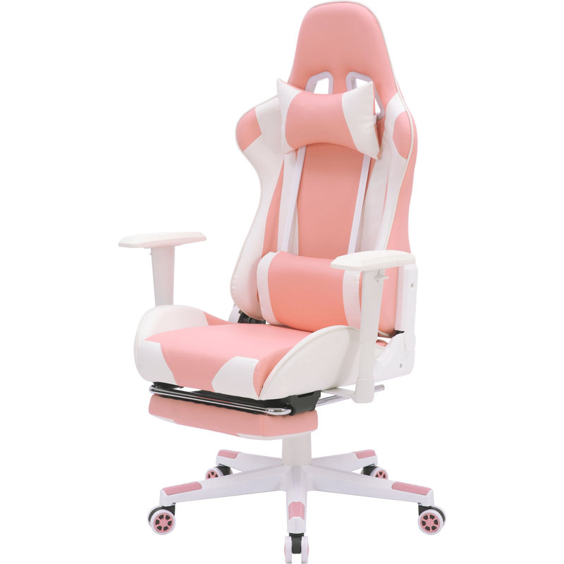 Hanover Adjustable Reclining Ergonomic Faux Leather Swiveling PC Racing Game Chair with Footrest in Pink